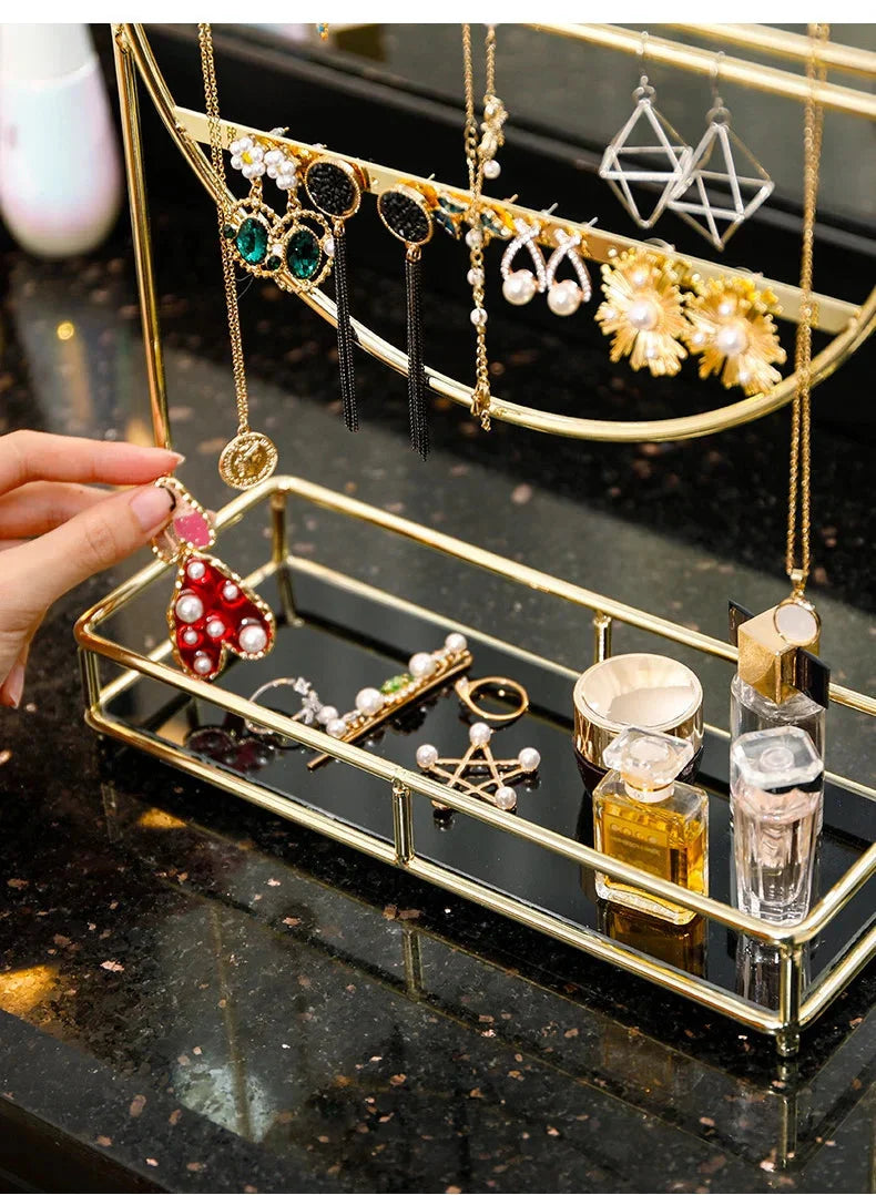 Double-Layer Metal & Acrylic Jewelry Rack Organizer for Makeup Homedecoro