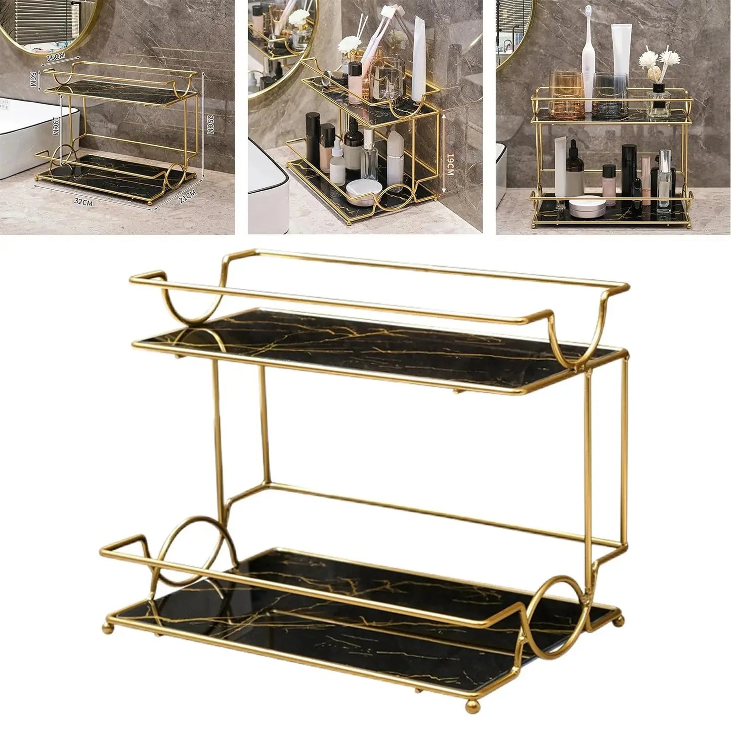 Double Layer Makeup Organizer – Decorative Skincare & Cosmetic Storage Rack Homedecoro