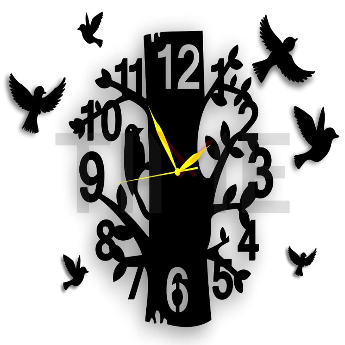 Wooden Tree 3D Wall Clock Tree Branches & Modern Bird Design Wooden Wall Clock | C2 Gifts Creator