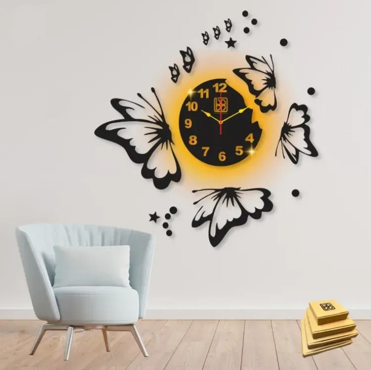 Flying Butterflies with Stars 3d Wooden Wall Clock | C6 Gifts Creator