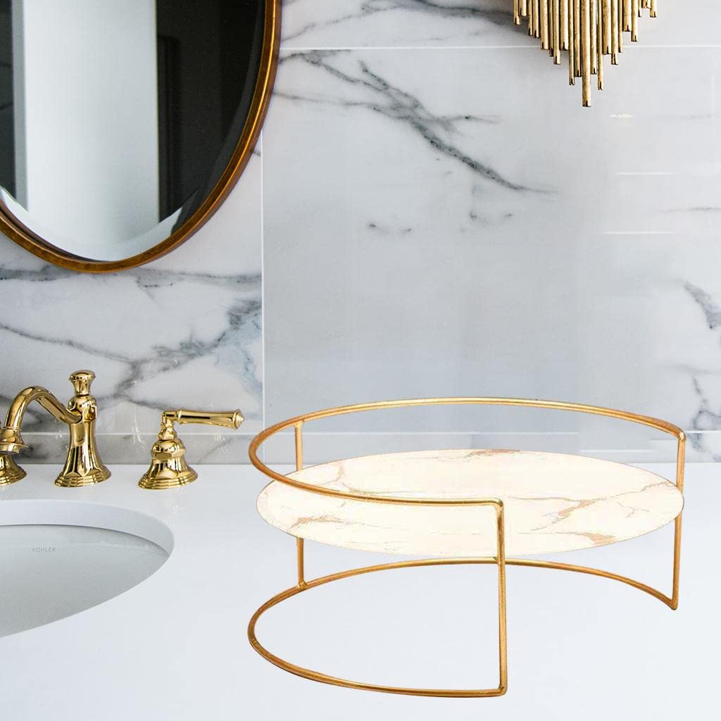 Stylish Round Cosmetic Shelf Organizer – Single-Layer Metal & Acrylic Makeup Rack Homedecoro