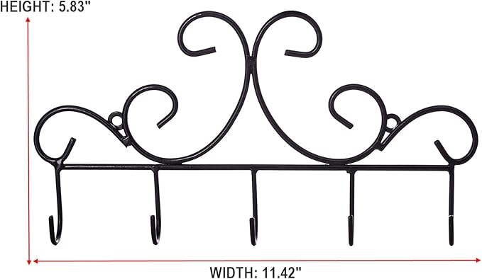 Wall Mounted Metal Hooks / Hangers – Decorative Organizer Rack with 6 Hooks