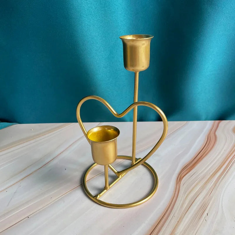 Candlestick Metal Heart Shaped Candle Holder Stand Decor