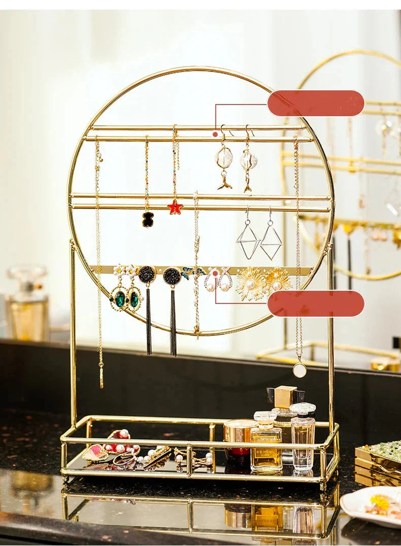 Double-Layer Metal & Acrylic Jewelry Rack Organizer for Makeup Homedecoro