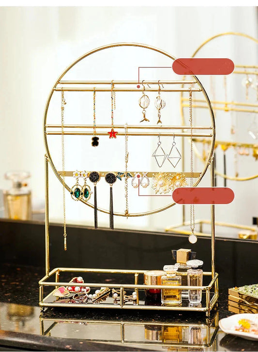 Double-Layer Metal & Acrylic Jewelry Rack Organizer for Makeup Homedecoro