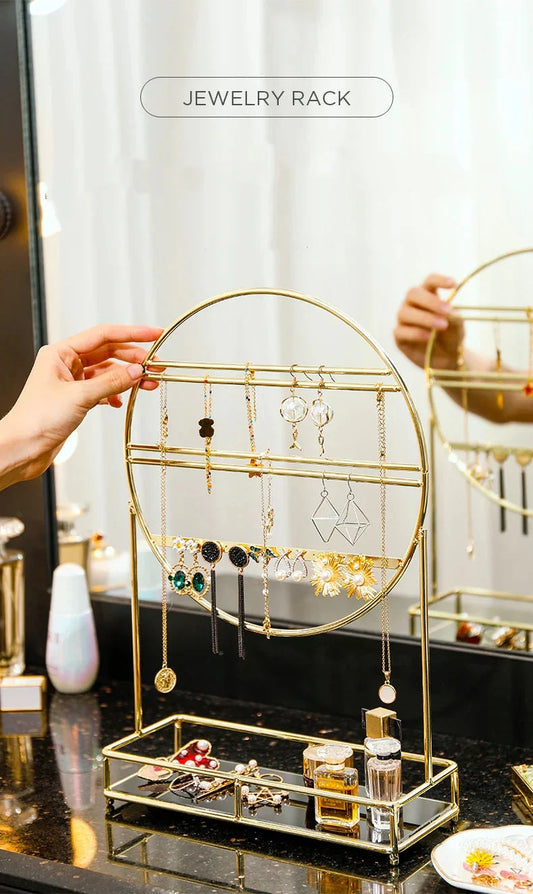 Double-Layer Metal & Acrylic Jewelry Rack Organizer for Makeup Homedecoro