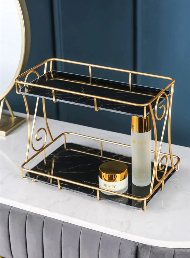 2 Tier Gold/Silver Bathroom Vanity Storage Holder Metal Makeup Organizer Rack Homedecoro