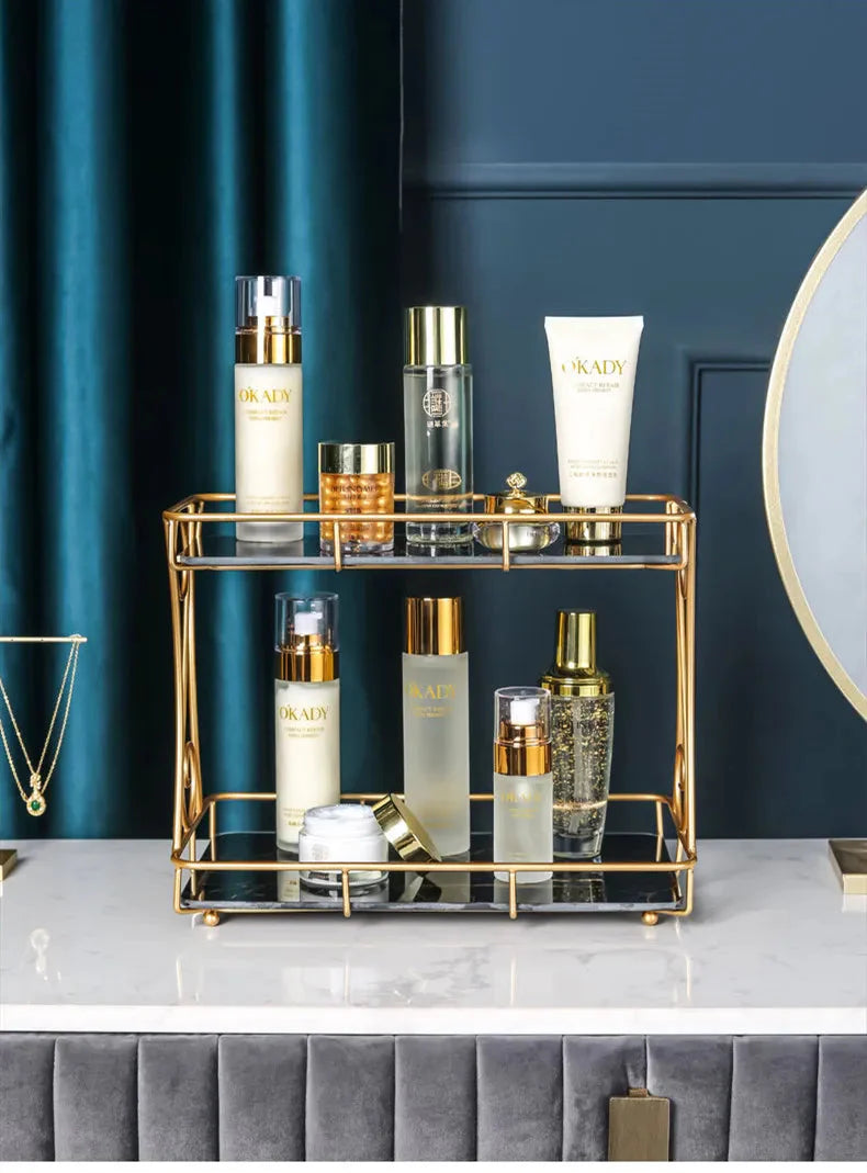 2 Tier Gold/Silver Bathroom Vanity Storage Holder Metal Makeup Organizer Rack Homedecoro