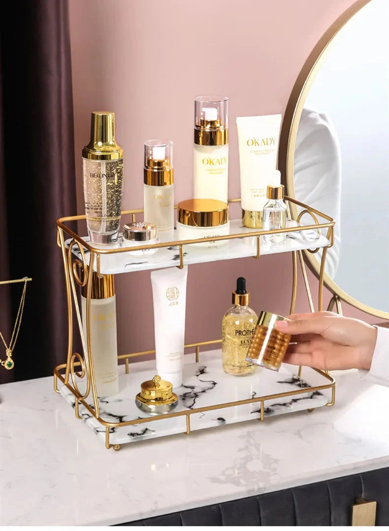 2 Tier Gold/Silver Bathroom Vanity Storage Holder Metal Makeup Organizer Rack Homedecoro