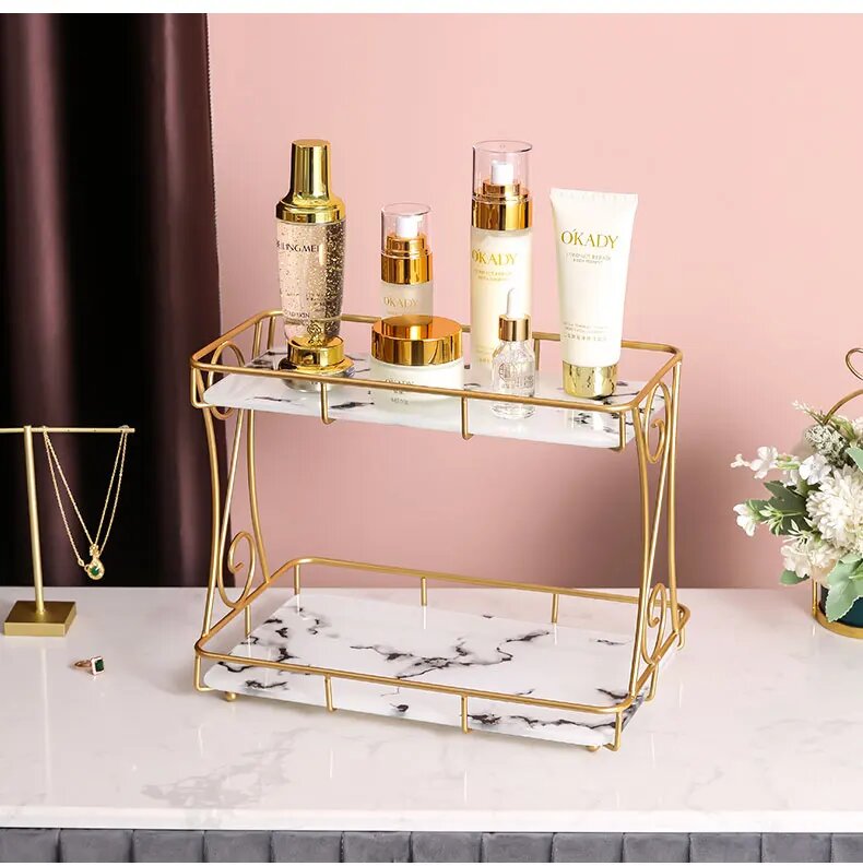 2 Tier Gold/Silver Bathroom Vanity Storage Holder Metal Makeup Organizer Rack Homedecoro