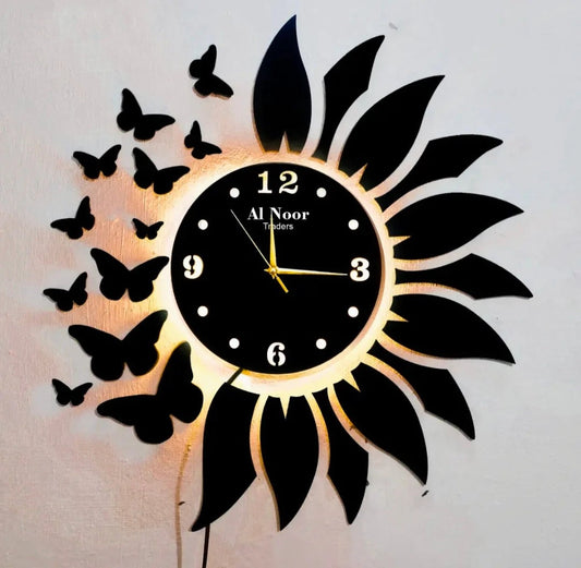 Butter fly leaves wall clock with light | C10 Gifts Creator