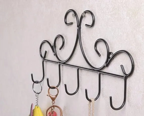 Wall Mounted Metal Hooks / Hangers – Decorative Organizer Rack with 6 Hooks