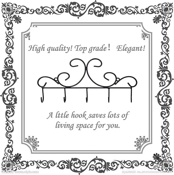 Wall Mounted Metal Hooks / Hangers – Decorative Organizer Rack with 6 Hooks