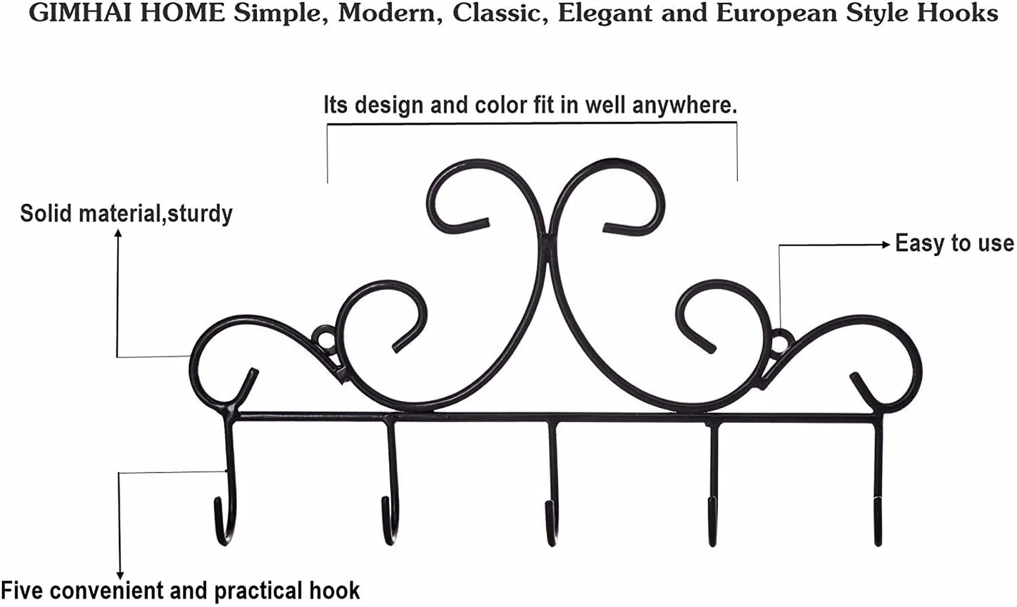 Wall Mounted Metal Hooks / Hangers – Decorative Organizer Rack with 6 Hooks