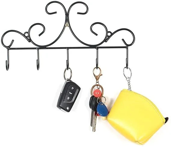 Wall Mounted Metal Hooks / Hangers – Decorative Organizer Rack with 6 Hooks