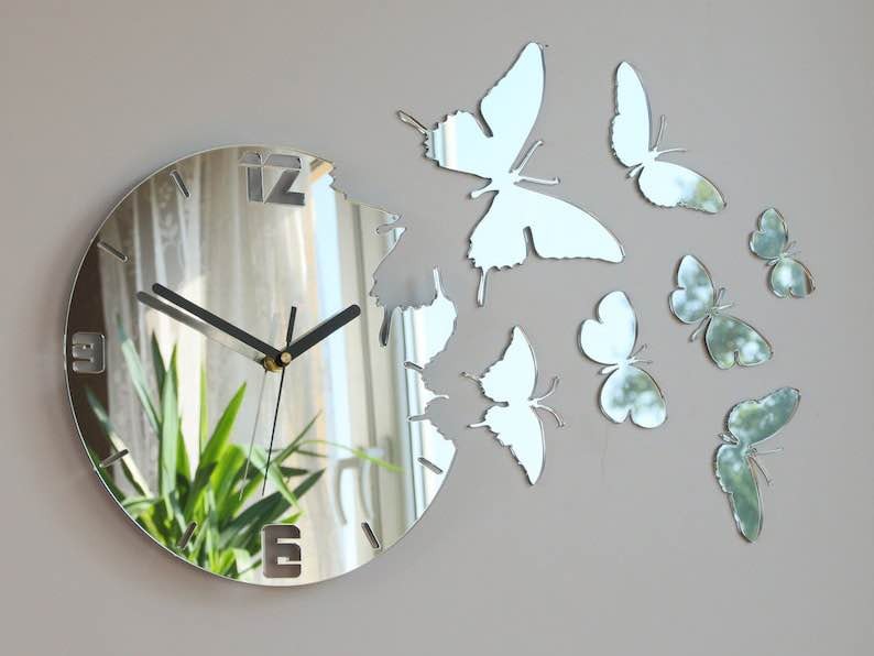 Wall Clock MIRROR Acrylic BUTTERFLY | C9 Gifts Creator