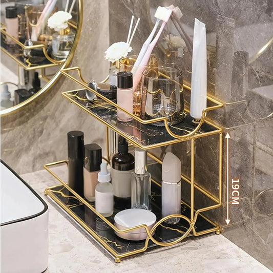 Double Layer Makeup Organizer – Decorative Skincare & Cosmetic Storage Rack Homedecoro