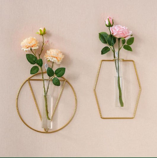 1pc Wall-mounted Glass Vase Home Decore Wall Decoration Iron Hanging Flower Vases Hydroponic Plants Container D4DECORATOR