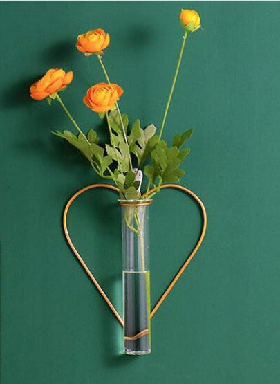 1pc Wall-mounted Glass Vase Home Decor Wall Decoration Iron Hanging Flower Vases Hydroponic Plants Container Wedding Decoration D4DECORATOR