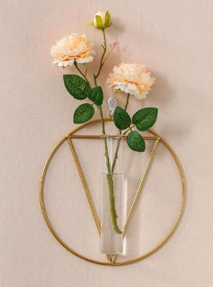 1pc Wall-mounted Glass Vase Home Decor Wall Decoration Iron Hanging Flower Vases Hydroponic Plants Container Wedding Decoration D4DECORATOR