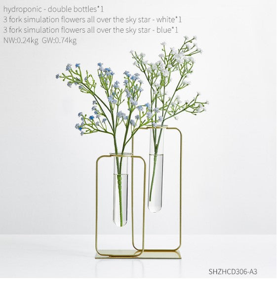 Nordic Hydroponic Glass Vase – Modern Home Decoration Accessory with Gold Metal Stand Homedecoro