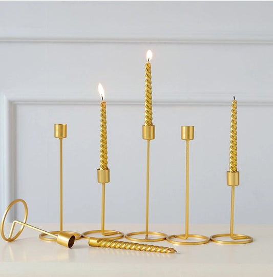 2 Piece Modern Iron Candle Holder Candlestick Ornaments Wedding Party Banquet Decor - Gold D4DECORATOR