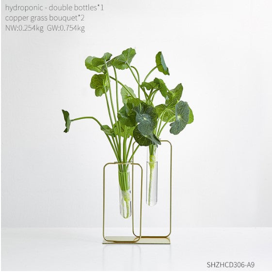 Nordic Hydroponic Glass Vase – Modern Home Decoration Accessory with Gold Metal Stand Homedecoro