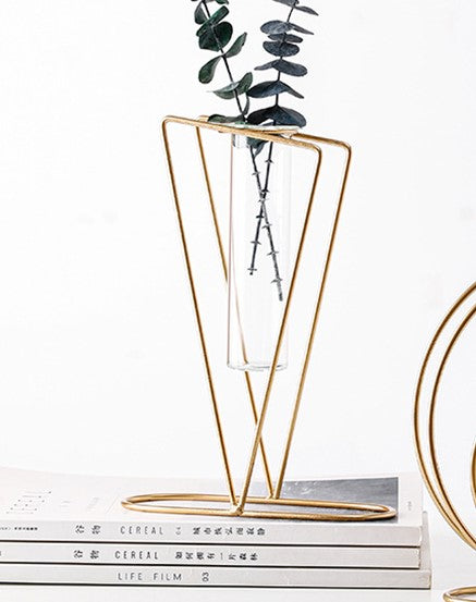Hydroponic Glass Vase with Iron Art Stand – Metal Plant Holder for Tabletop Home Decor Homedecoro