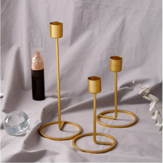 2 Piece Modern Iron Candle Holder Candlestick Ornaments Wedding Party Banquet Decor - Gold D4DECORATOR