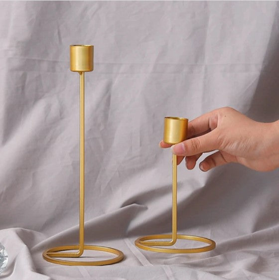 2 Piece Modern Iron Candle Holder Candlestick Ornaments Wedding Party Banquet Decor - Gold D4DECORATOR