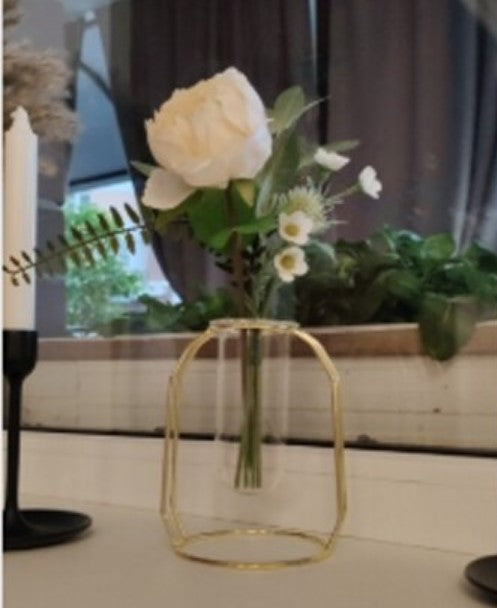 Creative Metal Vase with Glass Tube – Modern Plant Holder for Home Decor Homedecoro