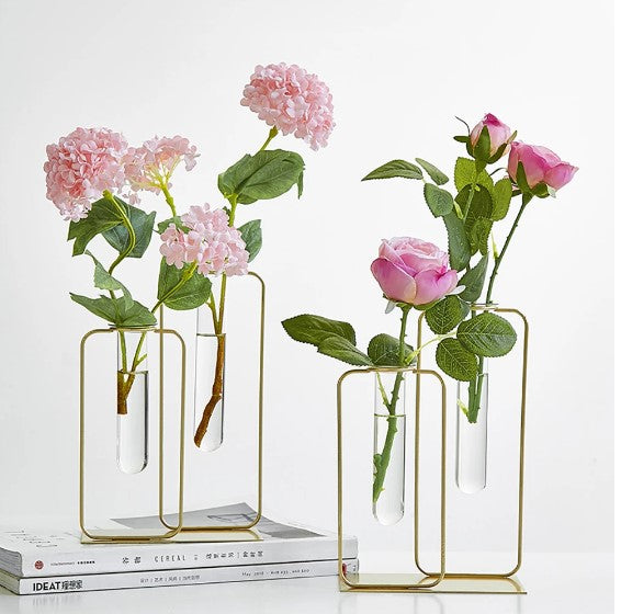 Nordic Hydroponic Glass Vase – Modern Home Decoration Accessory with Gold Metal Stand Homedecoro