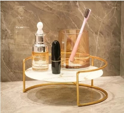 Stylish Round Cosmetic Shelf Organizer – Single-Layer Metal & Acrylic Makeup Rack Homedecoro