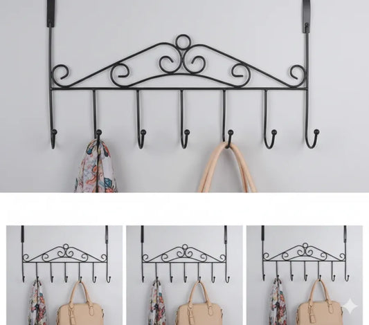Vintage Iron Door Hanger with 7 Hooks | Multipurpose Door Wardrobe Hooks