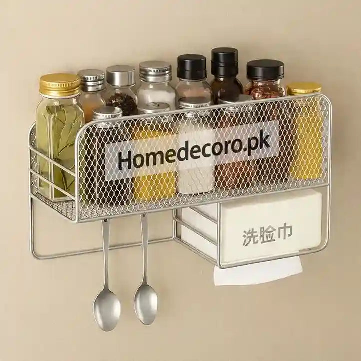 Wall-Mounted Metal Spice Rack with Paper Towel Holder