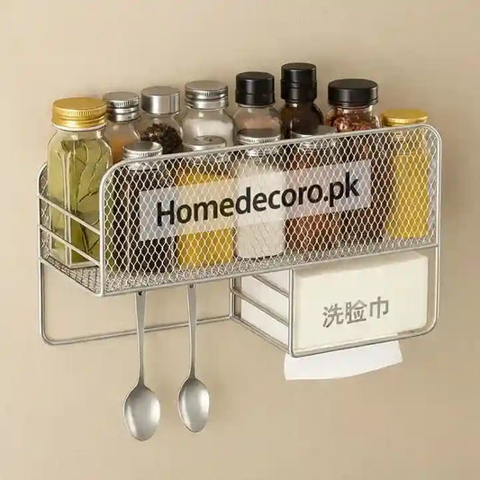Wall-Mounted Metal Spice Rack with Paper Towel Holder