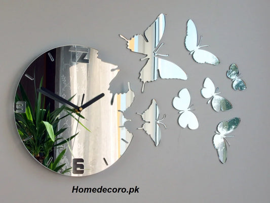 Wall Clock MIRROR Acrylic BUTTERFLY | C9