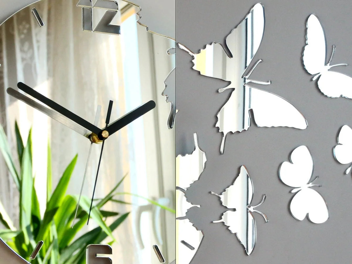 Wall Clock MIRROR Acrylic BUTTERFLY | C9