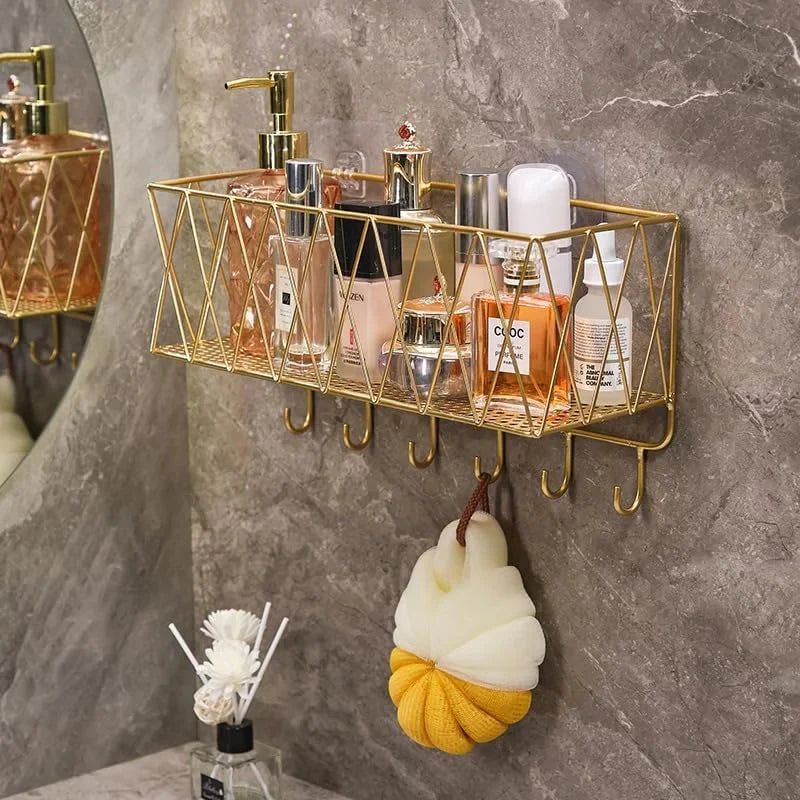 Wall Mount Bathroom Shelf – Wrought Iron & Glass Storage Rack Homedecoro