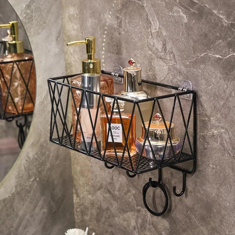 Wall Mount Bathroom Shelf – Wrought Iron & Glass Storage Rack Homedecoro