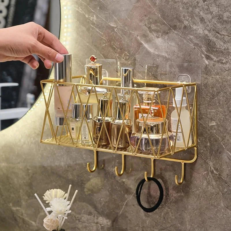 Wall Mount Bathroom Shelf – Wrought Iron & Glass Storage Rack Homedecoro