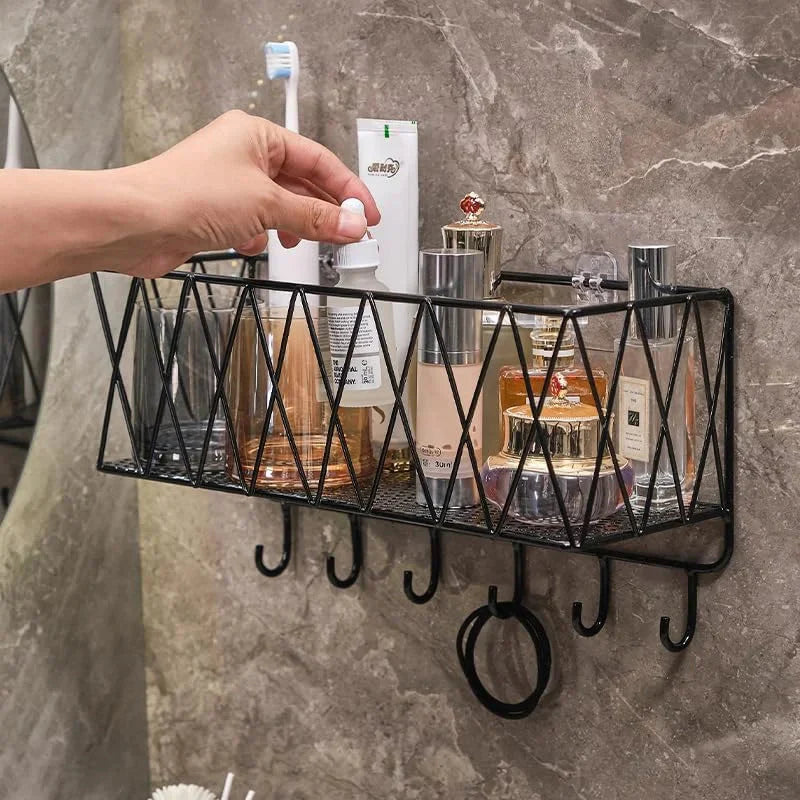 Wall Mount Bathroom Shelf – Wrought Iron & Glass Storage Rack Homedecoro