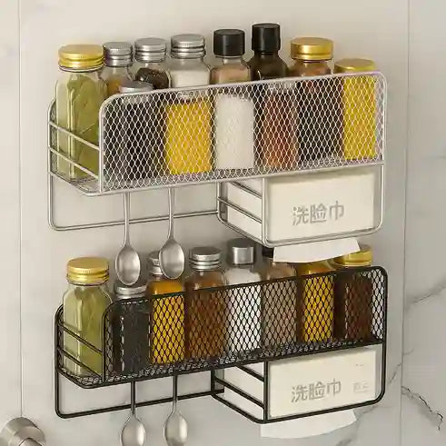 Wall-Mounted Metal Spice Rack with Paper Towel Holder