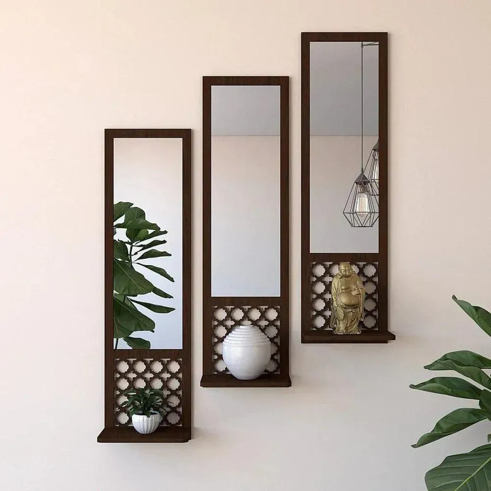 Wooden Wall Shelf with Acrylic Mirror | Modern Wall Hanging & Decorative Home Art Gifts Creator