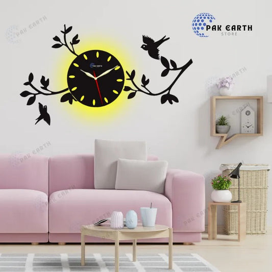 Pak Earth Store Wall clock 3d for drawing room birds on tree | C3 Gifts Creator