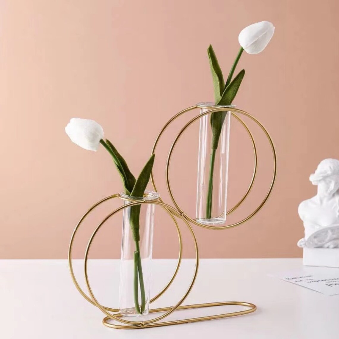 Geometric Iron Art Hydroponic Glass Vase – Modern Table Flower Stand Homedecoro