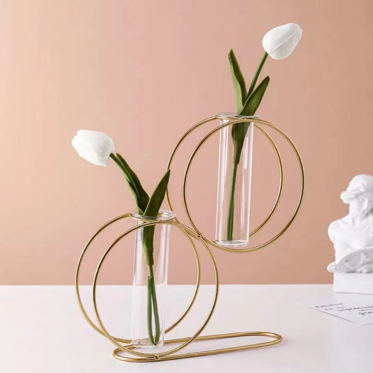 Geometric Iron Art Hydroponic Glass Vase – Modern Table Flower Stand Homedecoro