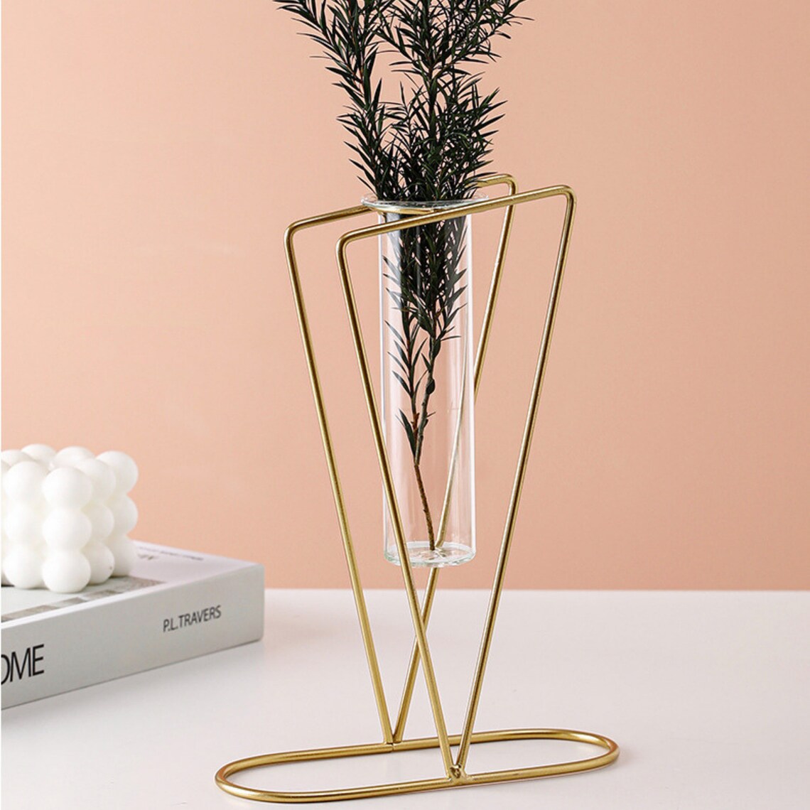 Hydroponic Glass Vase with Iron Art Stand – Metal Plant Holder for Tabletop Home Decor Homedecoro