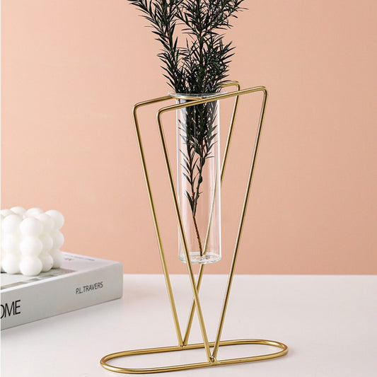 Hydroponic Glass Vase with Iron Art Stand – Metal Plant Holder for Tabletop Home Decor Homedecoro